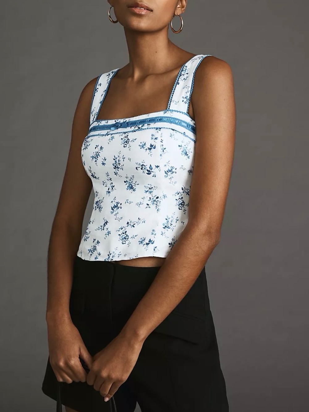 Reformation Eloise Floral Linen Square-Neck Camisole
